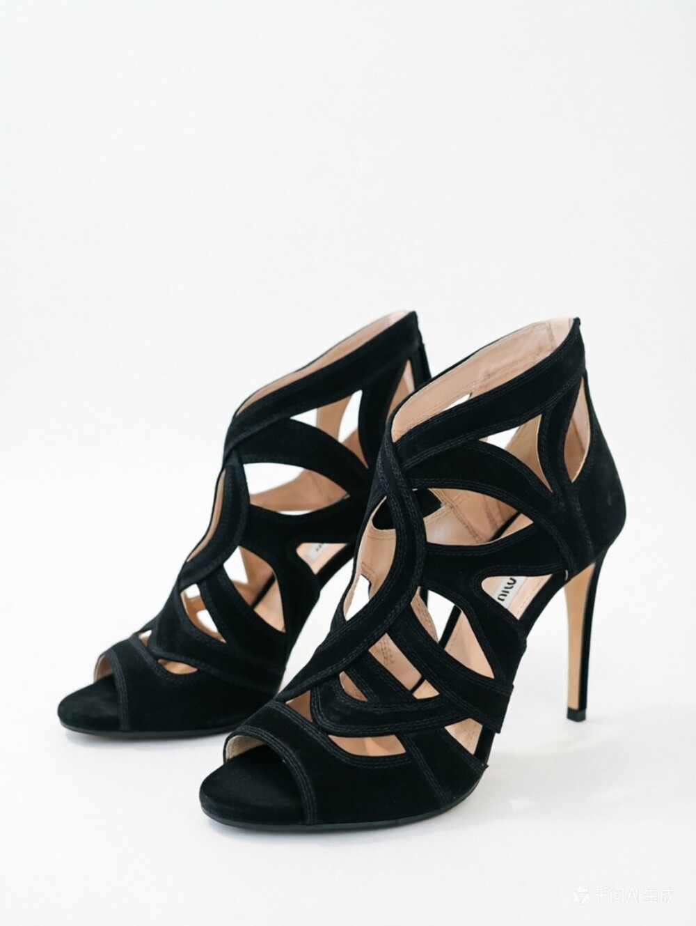 Miu Miu black suede keyholes peep toe sandals
